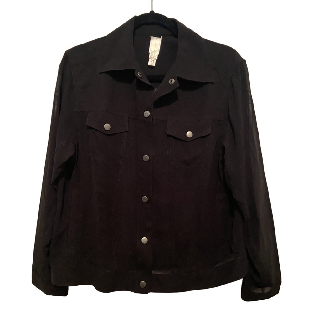 MarlaWynne Wynne Layers Chiffon Jean Jacket Black M New